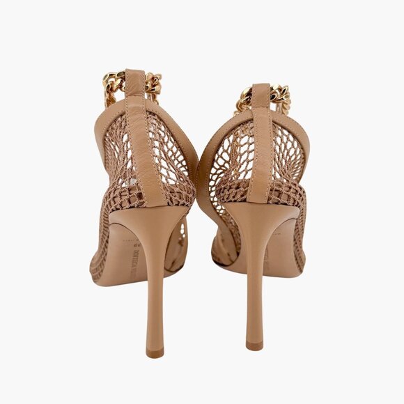 Bottega Veneta Trim Mesh Chain Fishnet Heel Sandals Beige Leather Size 39 US 9 - Picture 5 of 13
